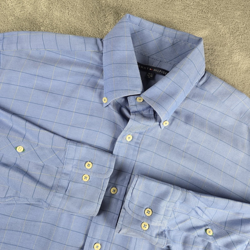 Vintage Tommy Hilfiger Shirt Mens Medium 15.5 34/35 Blue Checkered Business‎